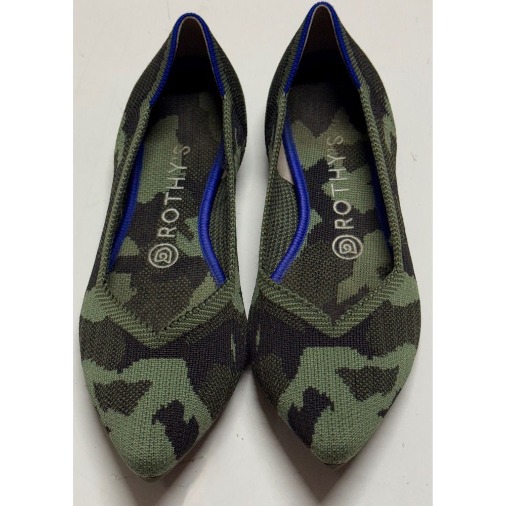 Rothys The Point Olive Camo Green Camouflage Pointed Toe Flats Shoes Womens 8